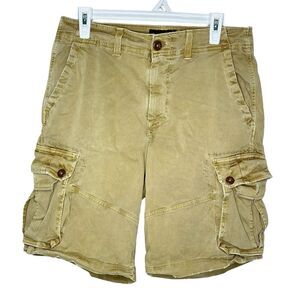 American Eagle AE Cargo Shorts Mens 32 x 10” Tan Khaki Extreme Flex Stretch Zip